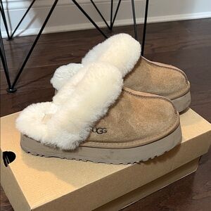 UGG Brown and Cream Shearling Slippers